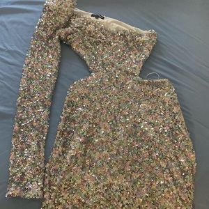 Silver multi color mini cocktail dress